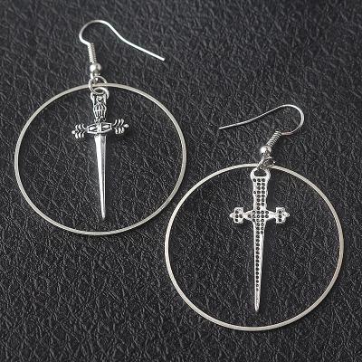 China Large Personalized Hoop Earrings Vintage Circle Swords Earrings Drop Earrings For Girl Boy Unisex Jewelry Gift for sale