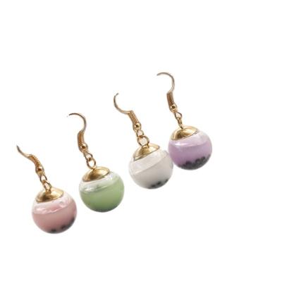 China CLASSIC Creative Milk Tea Pearl Personality Insti Watermelon Lemon Watermelon Bottle Beverage Fruit Simulation Fun Boba Green Bubble Tea Earrings for sale