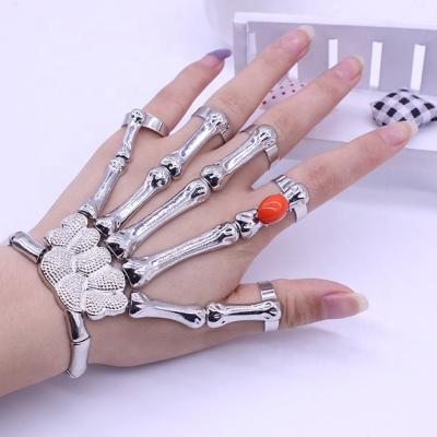 China TRENDY Punk Retro Hand Decoration Skeleton Bracelet Ring For Halloween for sale