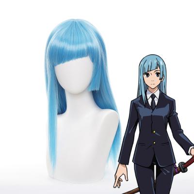 China Water Wave Anime Wig - Incantation Back to War Three Xia Cosplay Wig Slant Bangs and Blue Long Straight Hair Cartoon for sale