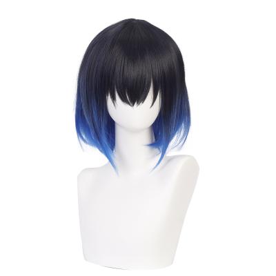 China Wholesale Anime Wig Cosplay Qiancoshair Kimetsu No Yaiba Hashibira Inosuke Blue Short Synthetic Wig Halloween Cos Wig Black Mix Cosplay Wig for sale