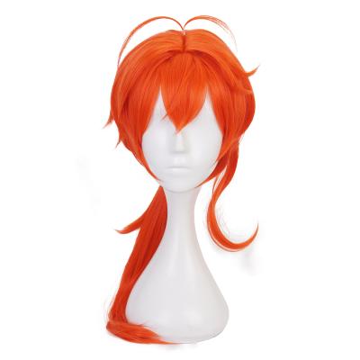 China Cosplay Wig With Diluc Orange Wig Qiancoshair Wholesale Game Genshin Impact Long Cosplay Synthetic Hair Wig For Halloween Cosplay Party for sale