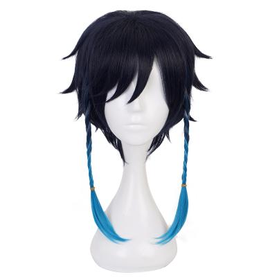 China Wholesale Genshin Sweetest Millennium Game Influenced Venti Black Short Wig With Braid Hair Synthetic Wig for sale