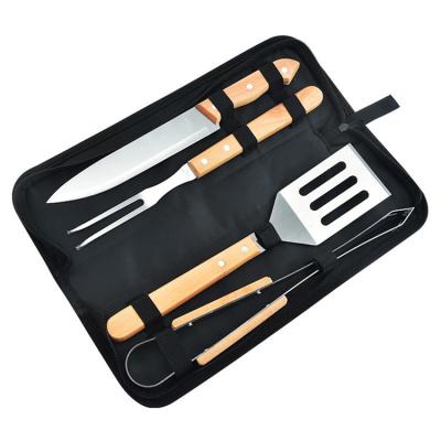 China High Quality Easily Cleaned Wooden Handle BBQ Tool Kit Stainless Steel BBQ Grill Accessories Tool Kit For Women Men Grilling Accessories for sale