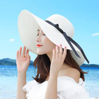 China Fashion\Sun Straw Hat Wide Brim UPF Comfortable Women\durable 50 Summer Sun Hat Roll Up Beach Foldable Soft Hats For Women for sale