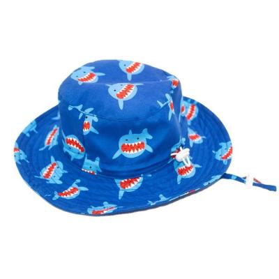 China Sun Protection 2022 Fashion Shark Printed Kids Bucket Hats Custom Printed Bucket Hats Kids Beach Hats for sale