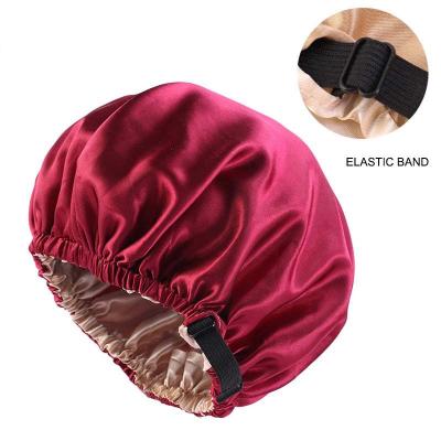 China Viable Hot Selling Items Waterproof Double Layers Turban Hair Cover Satin Bath Hat Women Shower Hat for sale