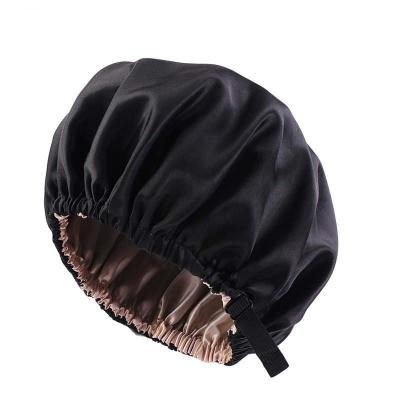 China 2022 New Fashionable Eco-Friendly Waterproof Satin Striped Sexy Shower Cap Shower Cap Bath Hat for sale