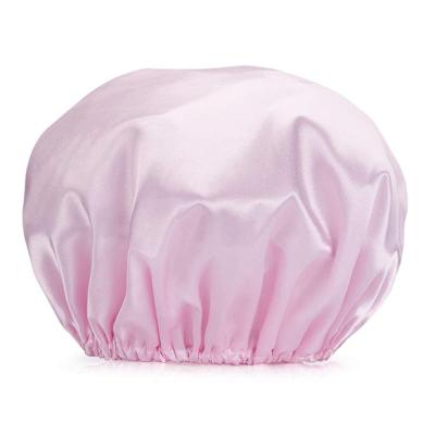 China Fashion Hair Cap Shower Hat Wholesale Waterproof Satin Striped Adjustable Shower Caps for sale