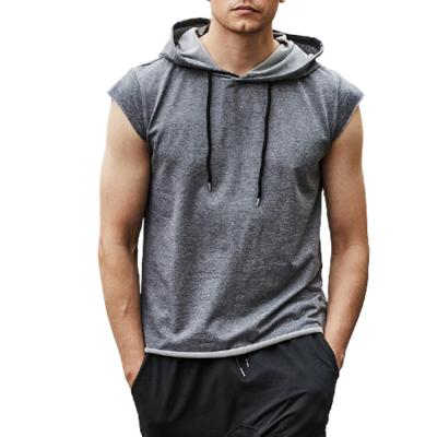 China Hot QUICK DRY Street Custom Running Sportswear Gym Sale Pure Cotton Muscle Fitted Drawstring Hoodie Men's Sleeveless Sweatshirt for sale