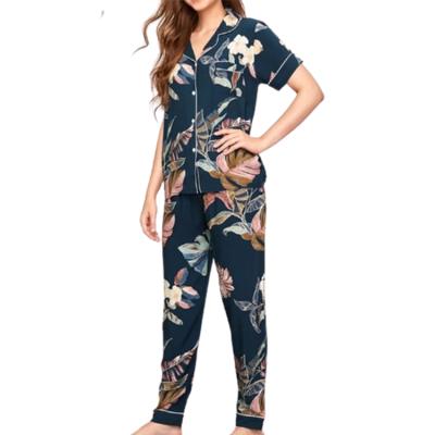 China New Arrival QUICK DRY Women Style Contrast Binding Pocket Front Pajama Set Women Two Piece Pajamas Set for sale