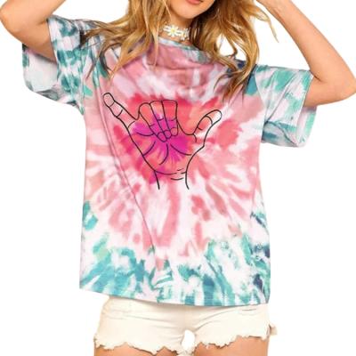 China New QUICK DRY Summer T-shirt Graphic Printing Tie Dye T-shirt Around Neck Oversized Women's Casual Tee for sale