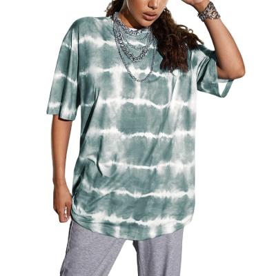 China New QUICK DRY round neck drop shoulder summer aplet oversized t-shirt tie-dye t-shirt women ladies tee for sale