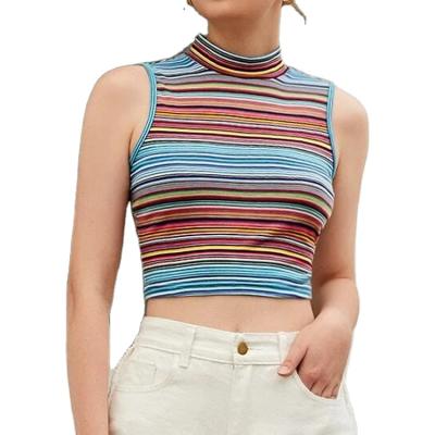 China New QUICK DRY summer rainbow stripe halter shorts vest women's casual top ladies vest summer sleeveless tank tops for sale