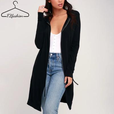 China White Breathable Cotton Black Long Zipper Hoodies for sale