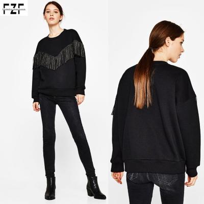 China Breathable Hot Sale Products Australia Black Sweatshirts With Fringe Custom Wholesale for sale