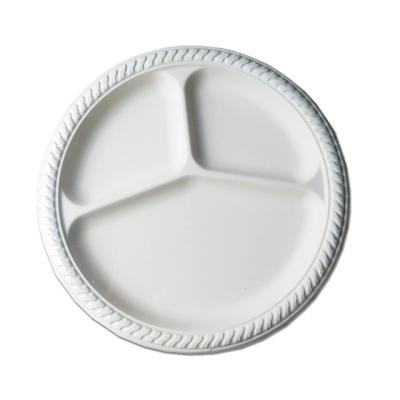 China 10 Inch Biodegradable Corn Starch Plate Dish In 3 Div Using For Placing Fruits And Desserts for sale