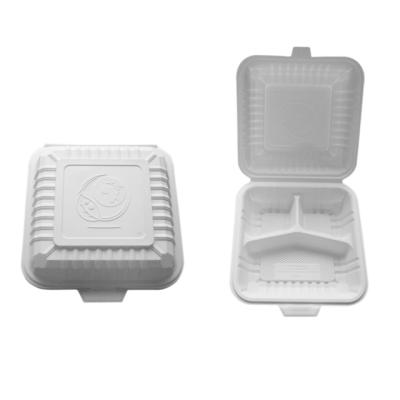 China Bioplastic Corn Starch Biodegradable Burger Lunch Box Take-out Food Container Tableware with Division zu verkaufen