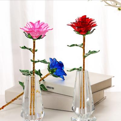 China China New Acrylic Rose Valentine's Day Gift Red Crystal Rose Flower Retured Gift For Guest for sale