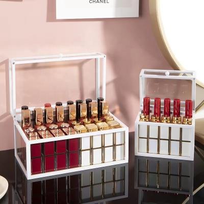 China Dustproof Lipstick Storage Box Table Top Cosmetics Lipstick Box With Lid Acrylic Lip Gloss Lipstick Shelf for sale