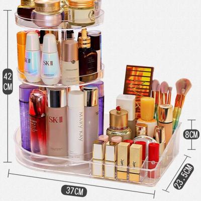 China Fashion Amazon Hot Selling Transparent Acrylic Makeup Organizer 360 Rotating Make Up Organizer Custom Desk Adjustable Cosmetic Storage Box for sale