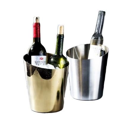 China Sustainable Wine Cooler Stainless Steel Beer Bucket Shackle Metal Ice Bucket Cooler for sale