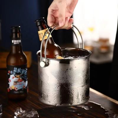 China Stainless Steel Bar Tools Viable Metal With Handle Custom Logo Ice Cooler Bucket Champagne And Beer Ice Bucket for sale