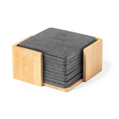 China Sustainable Wholesale Natural Black Bamboo Square Slate Coasters Set With Bamboo Wood Stand for sale