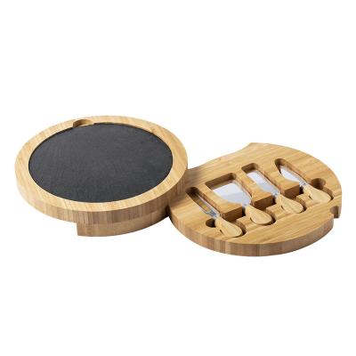 China Hot Selling High Quality Custom Wooden Cheese Board Viable Round Folder Bamboo Cheese Board Cutting Plates Set With Knife for sale