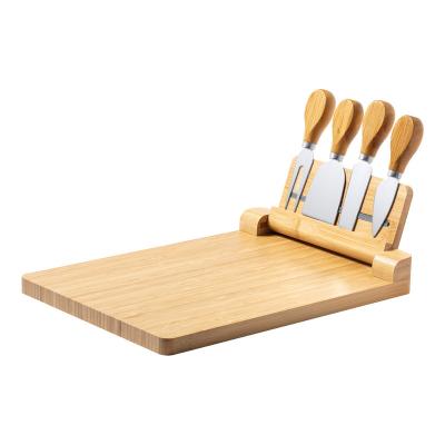 China Sustainable Bamboo Magnetic Cheese Board Set Cutting Bamboo Cutting Board With Slicing And Knife Tray for sale