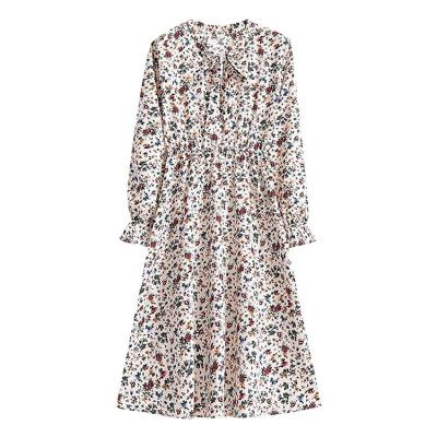 China Vintage Round Casual Fashion Anti-wrinkle Flower Print Women Spring Dress Collar Long Sleeve Dress With Bow for sale