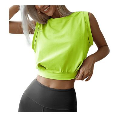 China QUICK DRY Women Solid Color Sporty Casual Loose Sports Shirts For Women Cute Sleeveless Crop Top Blouse for sale