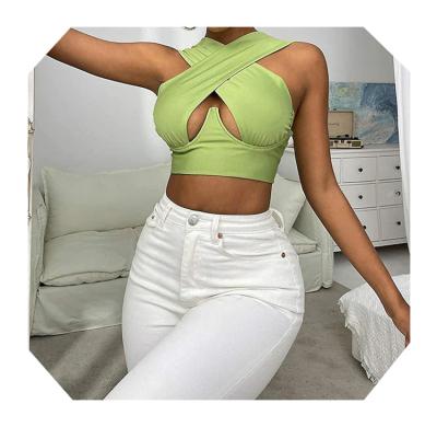 China Women's Crop Vest Breathable Simple Cross Cut Top Halter Neck Streetwear Basic Top for sale