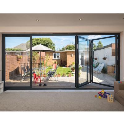 China Exterior Sound Insulation Tempered Glass Bifold Doors Aluminum Folding Patio Sliding Door for sale