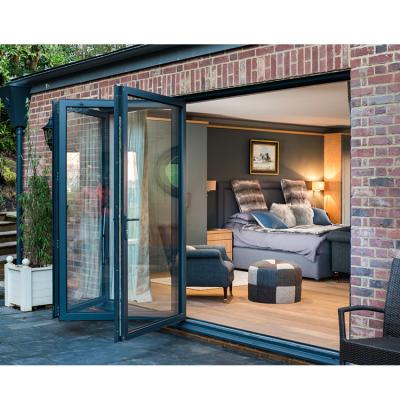 China Customized Narrow Frame Accordion Sound Insulation Exterior Aluminum Glass Bifold Folding Door for sale