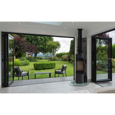 China Wholesale Sound Insulation Aluminum Patio Glass Double Folding Door With Exterior Horizontal Accordion Bifold Doors for sale