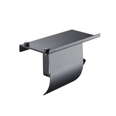 China New Design Modern Black Painted Toilet Paper Holder With Mobile Phone Shelf for sale