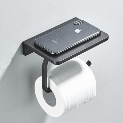 China Modern Space Aluminum Matte Black Toilet Paper And Phone Holder Bathroom Accessories for sale