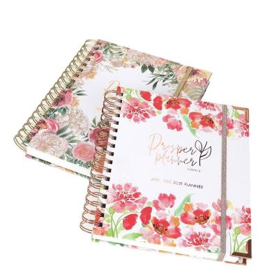 China Flora Rose Gold Foil Planners Spiral Daily Planner Weekly Monthly A5 Notebook Budget Agenda Undated for sale