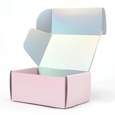 China Custom Logo Iridescent Holographic Retail Stand Box for Pink Recyclable Mailer Box for sale