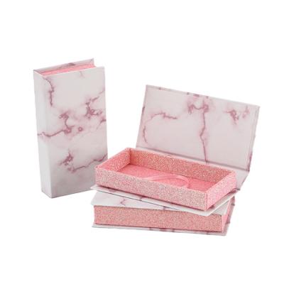 China Custom Marble UV Printing Pink Empty Paper Eyelash Boxes Gift Magnetic Cardboard False Eyelashes Box for sale