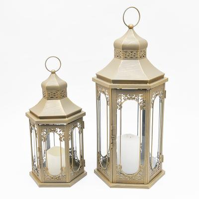 China Home Exquisite Moroccan Indoor Garden Floor Hanging Lantern Metal Pattern Gold Vintage Decoration Hanging Lantern for sale