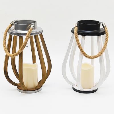 China Home Rope Handle Straw Decoration Dry Stack Led Natural Outdoor Hanging Electronic Candle Lantern Wooden Candle Lantern New Design for sale