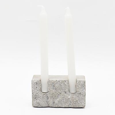 China Wholesale Custom Modern Natural Rectangular Home Decoration 2 Hole Table Cement Candlestick Cement Candle Holders for sale