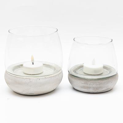 China Base Home Garden Glass Cement Cup Candle Decoration Table Pendulum Outdoor Candle Holder Customize 2 Sizes Cement Candle Holders for sale