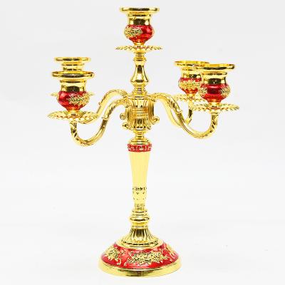 China Luxury Gold European Style Gold 5-Candle Stand Metal Candelabra Centerpieces Home Decoration For Wedding Table for sale