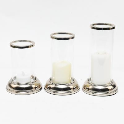 China Wholesale Custom Silver Mirror Home Votive Candle Holder Round Table Decoration Glass Pendulum Church Wedding Candelabra for sale