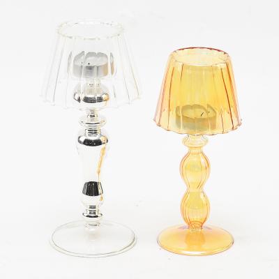 China European Style Home Decoration Luxury Glass Crystal Candle Holder Gold Silver Umbrella Shaped Table With Tea Light Candlestick Stand for sale