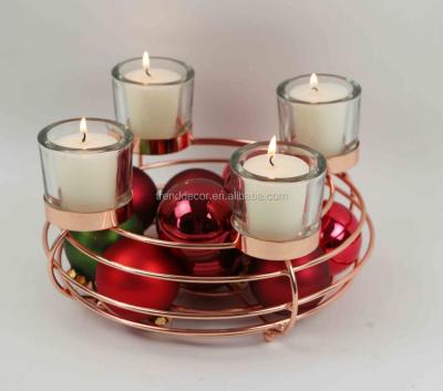 China ECO-frendly Wedding Gift Widely Used Tealight Copper Clear Glass Candlestick Candlesticks for sale