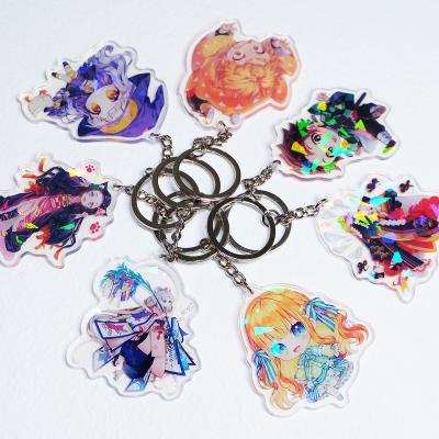 China Promotion Gift Laser Logo Charm Acrylic Holographic Finished Clear Printed Key Chain for sale